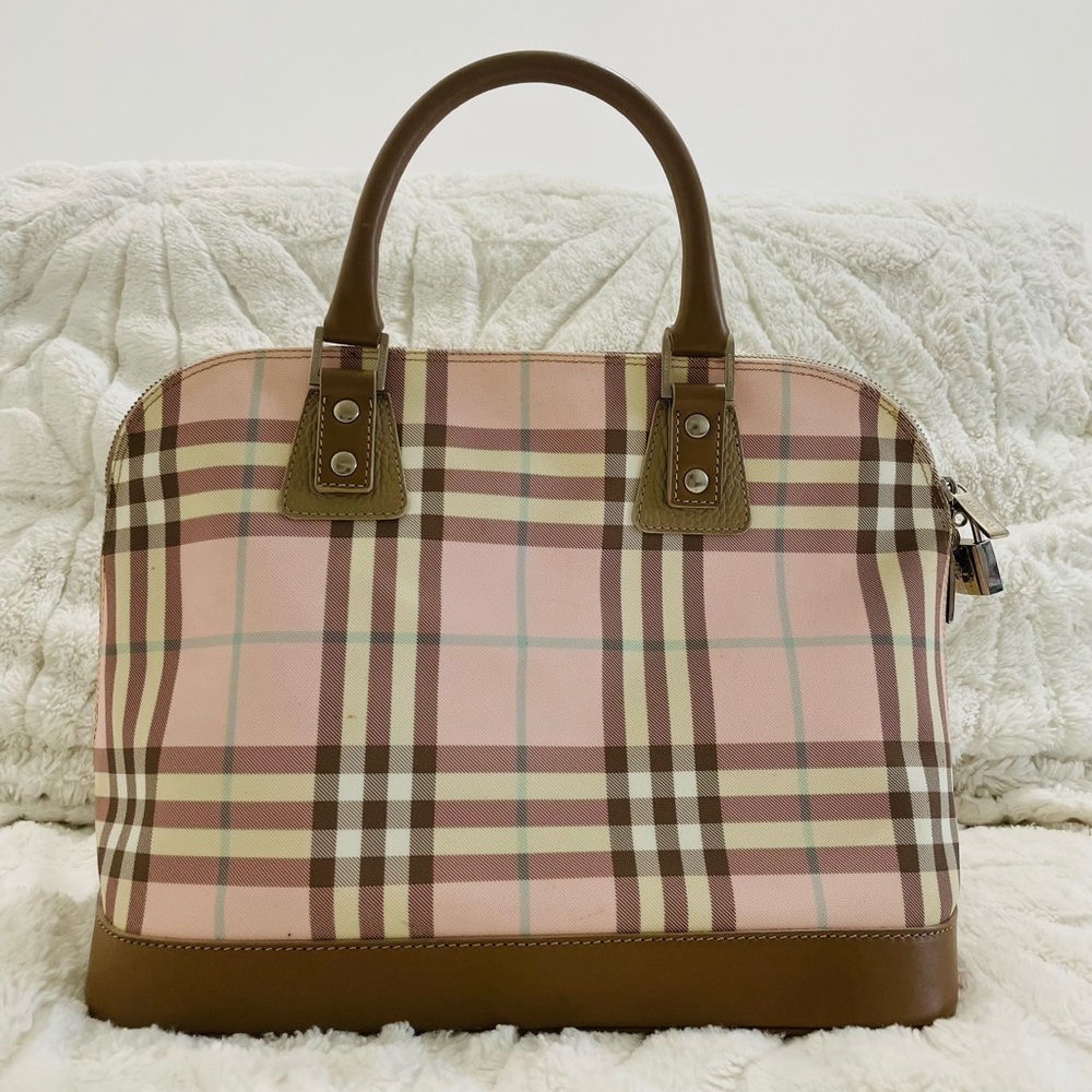Vintage Burberry Medium Dome Tote Bag Pink/Brown Nova Check Coated Canvas